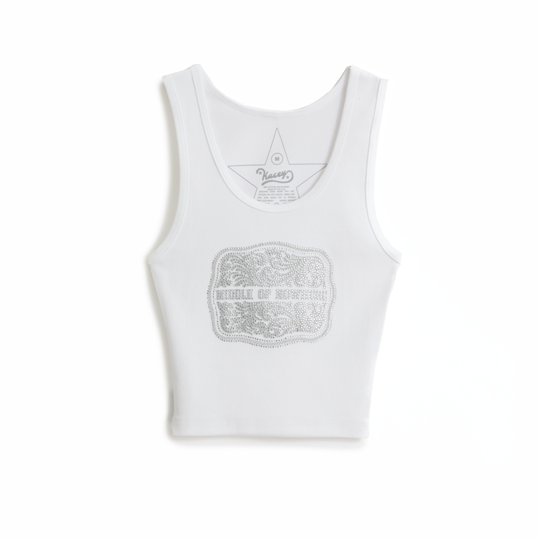 Bedazzled Buckle Tank (White)